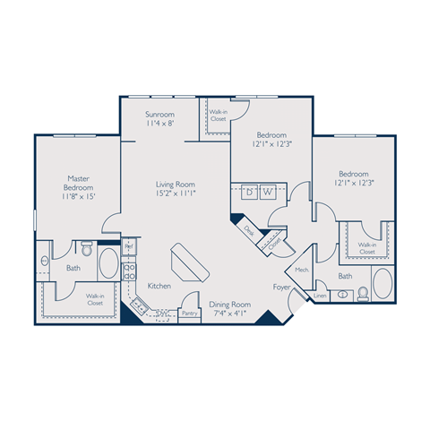 Floor plan for 3 beds, 2 baths, 1547 sqft